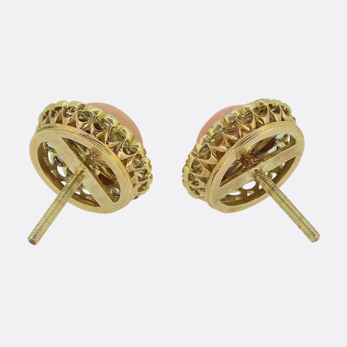 Antique Coral and Diamond Earrings
