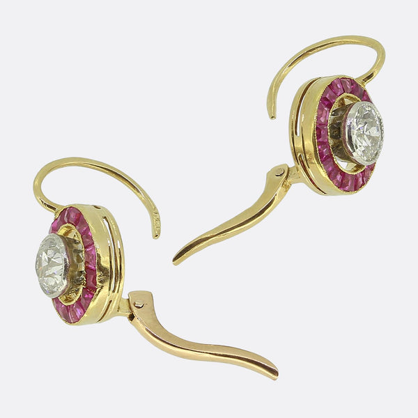 Art Deco Ruby and Diamond Drop Earrings