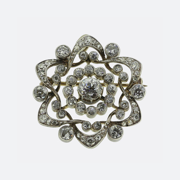 Victorian Old Cut Diamond Star Pendant Brooch