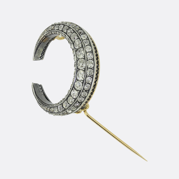 Victorian 6.00 Carat Old Cut Diamond Crescent Brooch