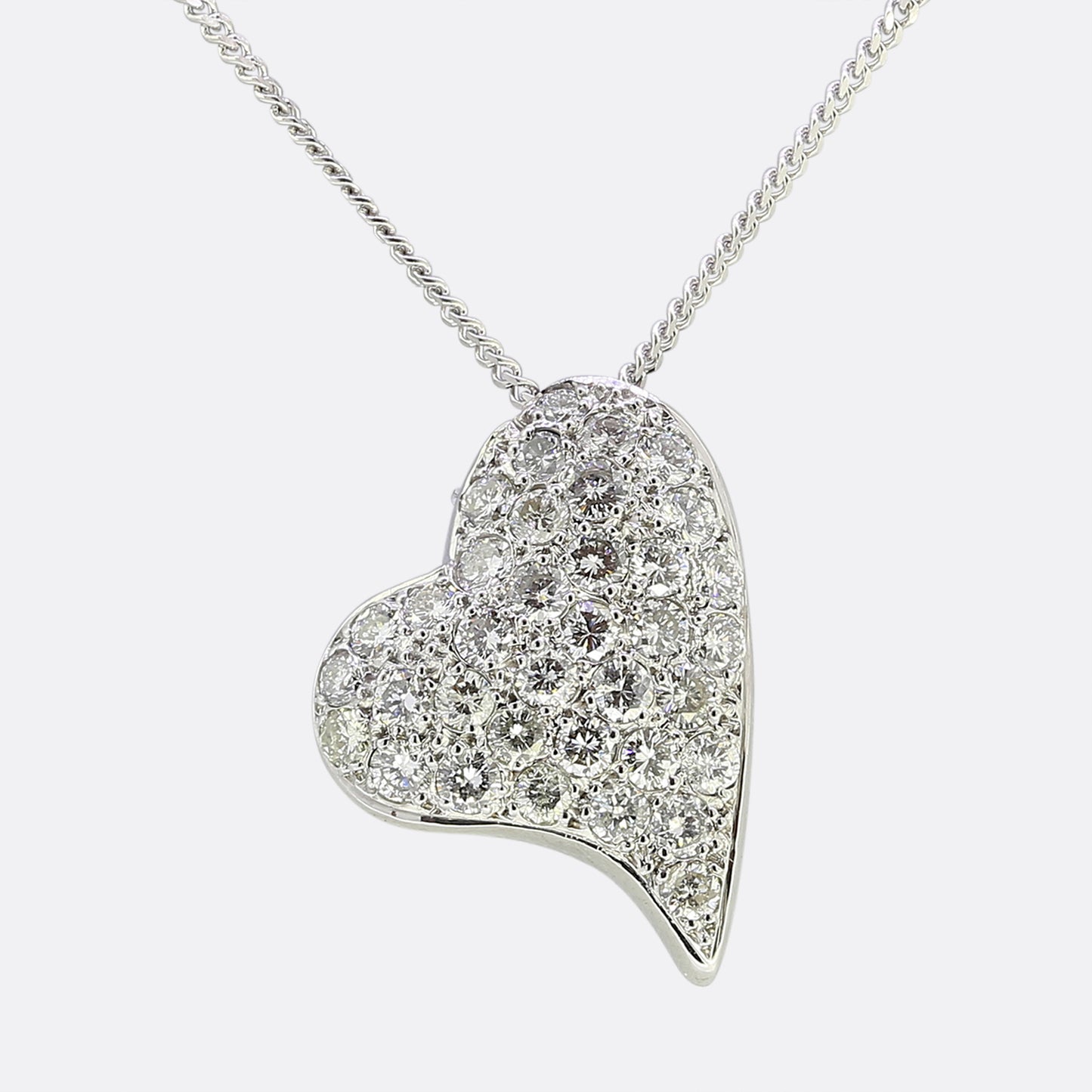 Vintage Pave Diamond Heart Pendant Necklace