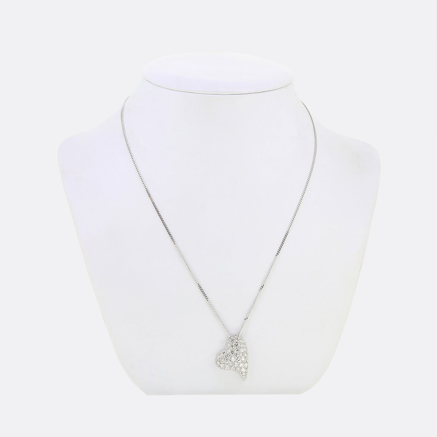 Vintage Pave Diamond Heart Pendant Necklace
