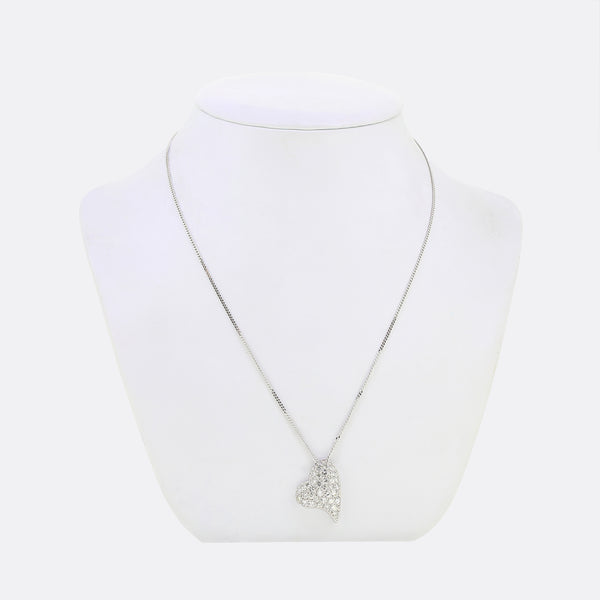 Vintage Pave Diamond Heart Pendant Necklace