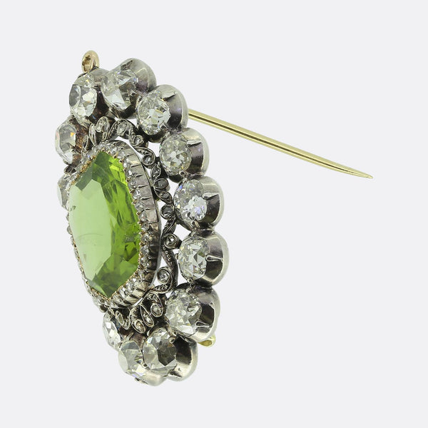 Antique 14.00 Carat Peridot and Diamond Brooch Pendant