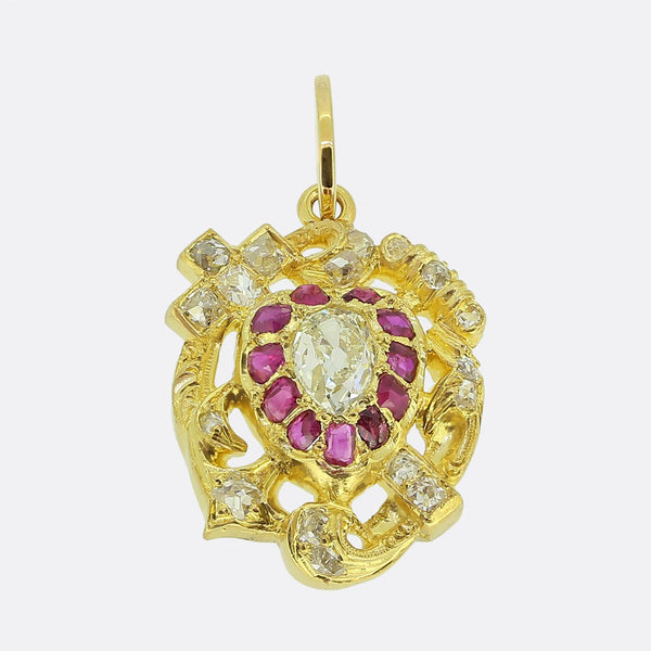 Victorian Ruby and Diamond Cross Pendant