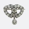 Victorian Old Cut Diamond Double Heart Drop Brooch