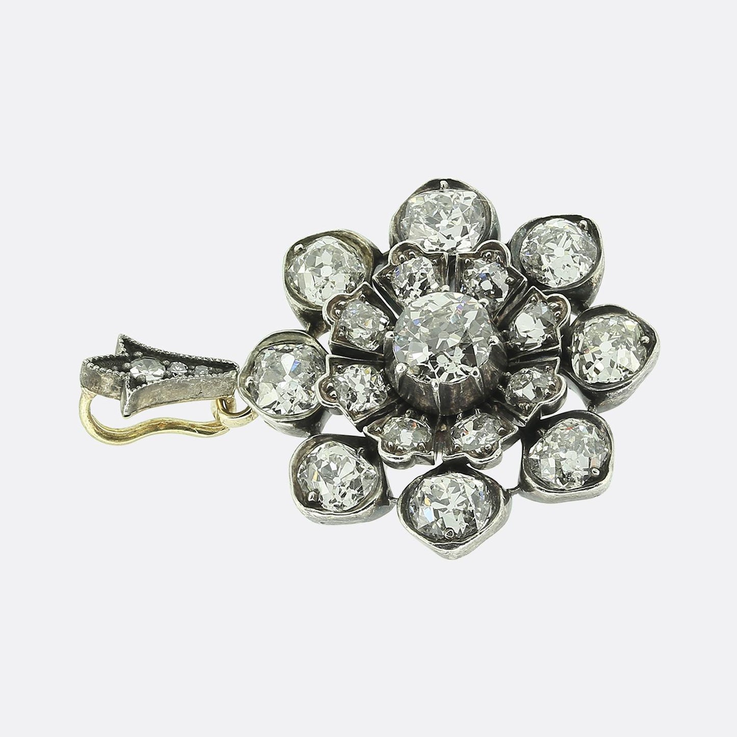Victorian Old Cut Diamond Flower Pendant