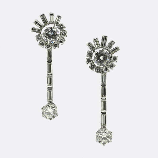 Art Deco 6.32 Carat Diamond Drop Earrings