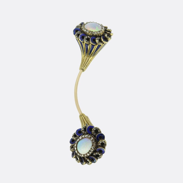 Victorian Opal Diamond and Enamel Jabot Pin