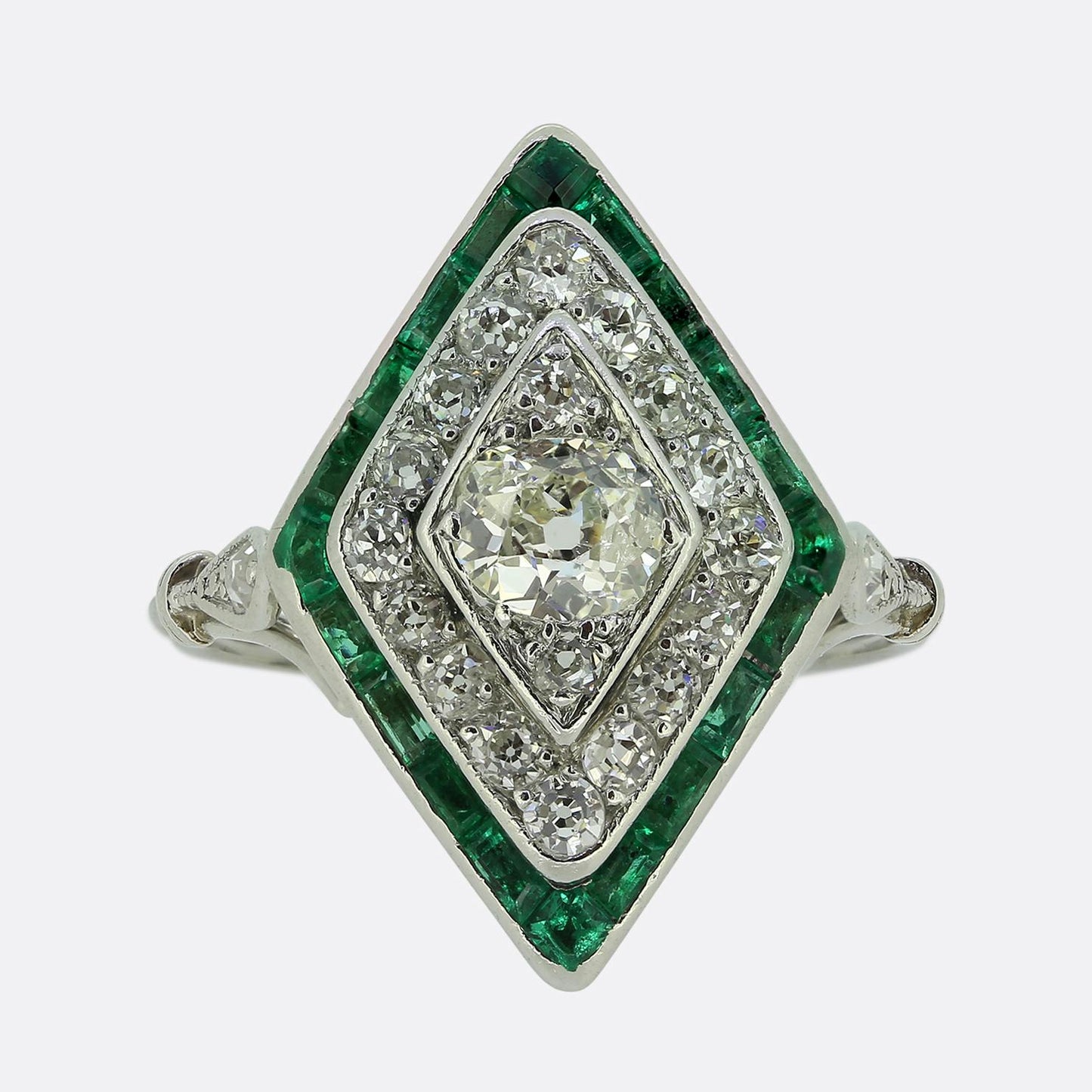 Art Deco Emerald and Diamond Dress Ring