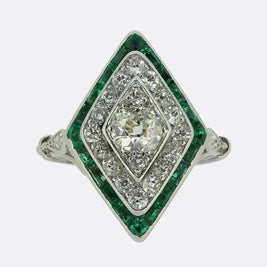 Art Deco Emerald and Diamond Dress Ring