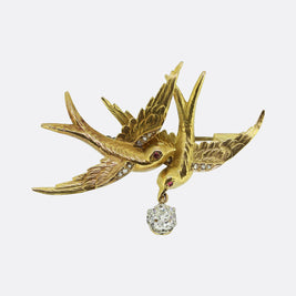Victorian Swooping Birds Diamond Drop Brooch