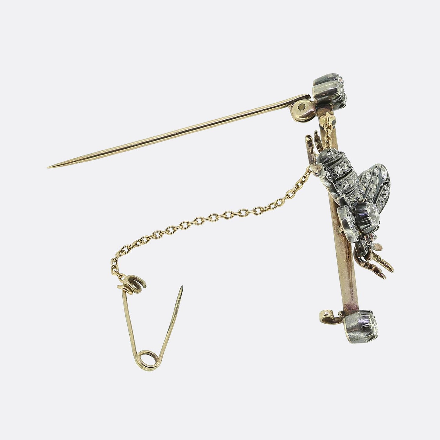 Victorian Ruby and Diamond Fly Bar Brooch