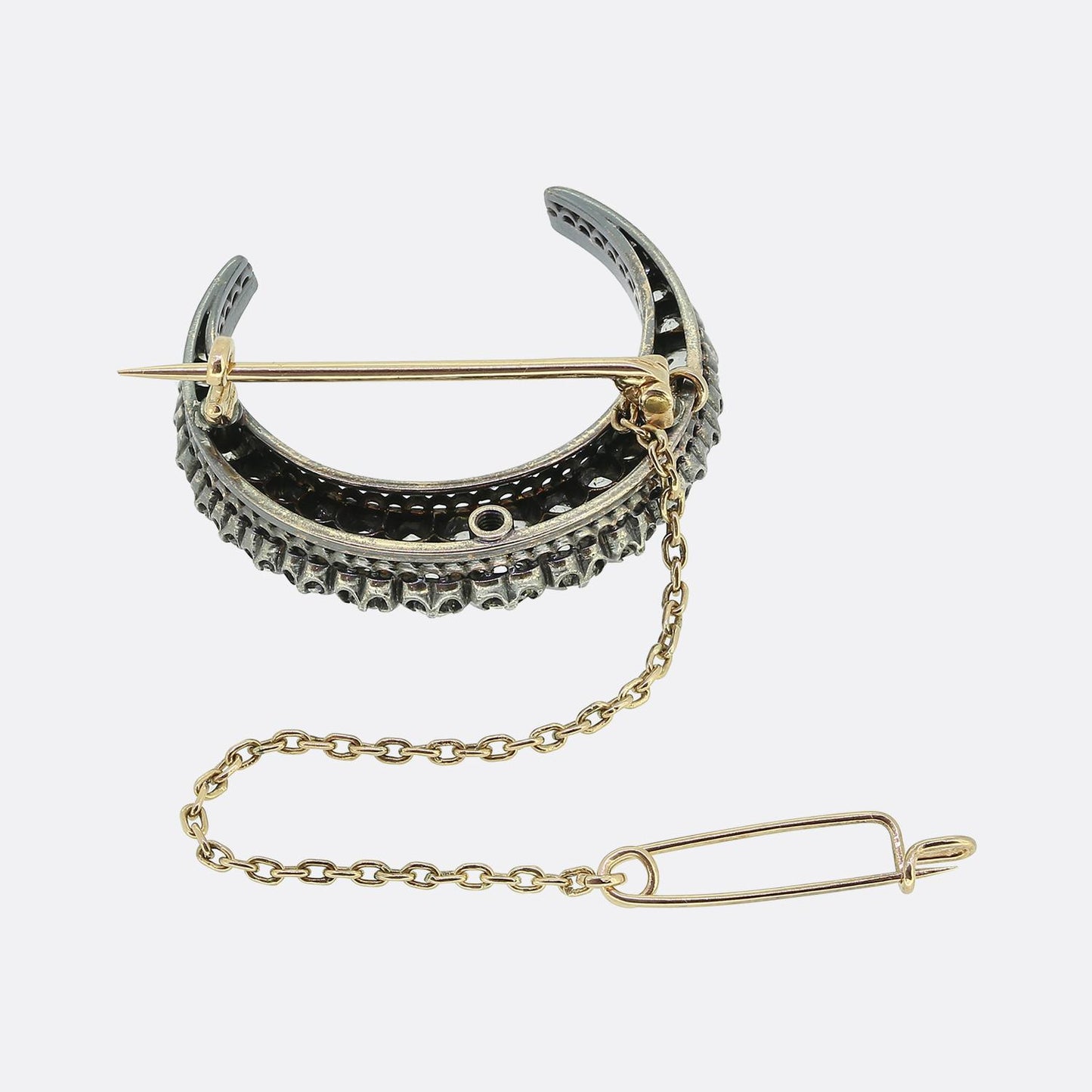Victorian Old Cut Diamond Crescent Brooch