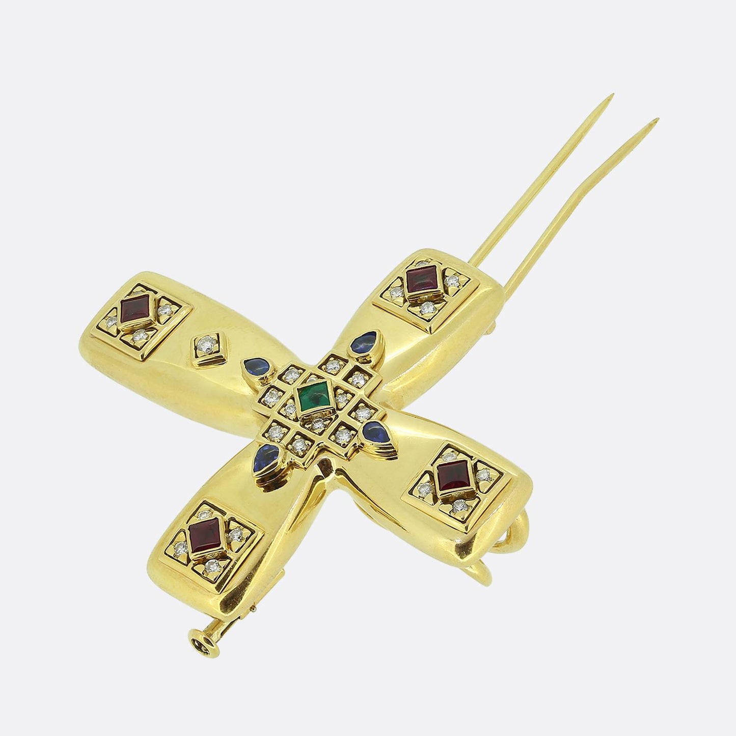 Cartier Multi Gemstone Byzantine Cross Pendant Brooch