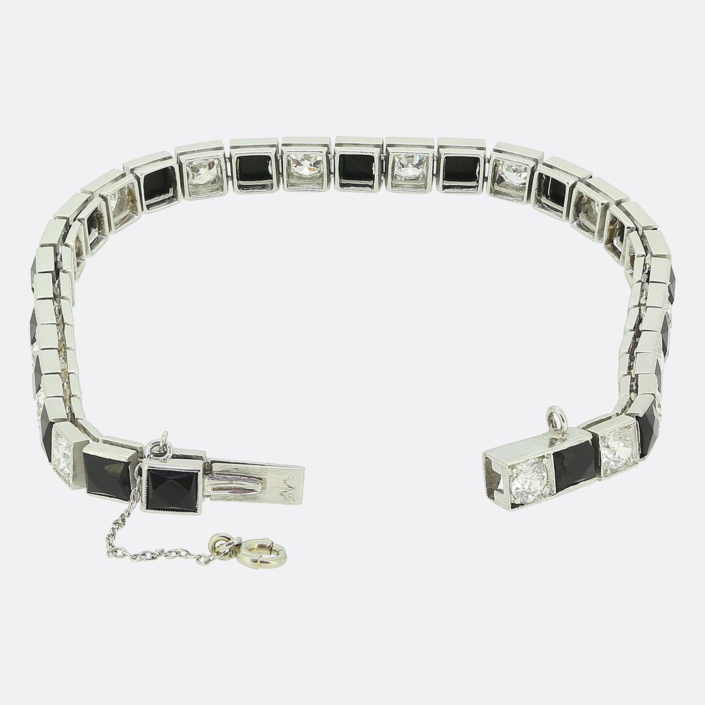 Van Cleef & Aprels Art Deco Onyx and Diamond Line Bracelet