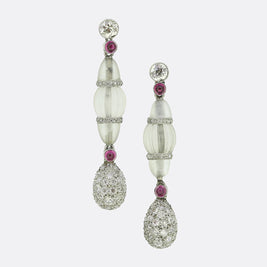 Art Deco Rock Crystal Ruby and Diamond Drop Earrings