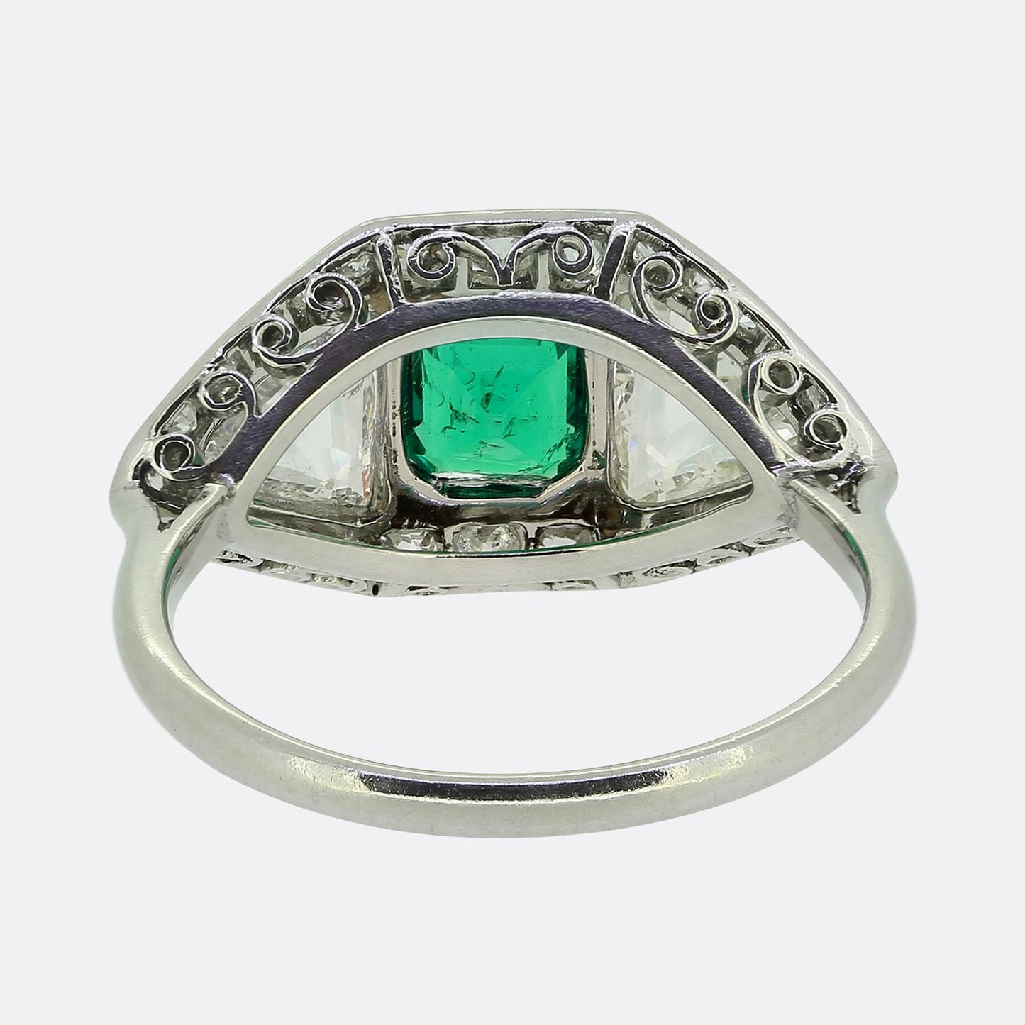 1940s Colombian Emerald and Diamond Three-Stone Ring