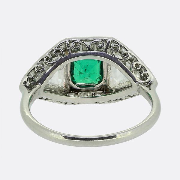1940s Colombian Emerald and Diamond Three-Stone Ring