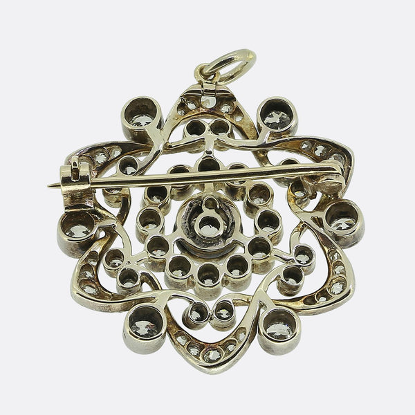 Victorian Old Cut Diamond Star Pendant Brooch