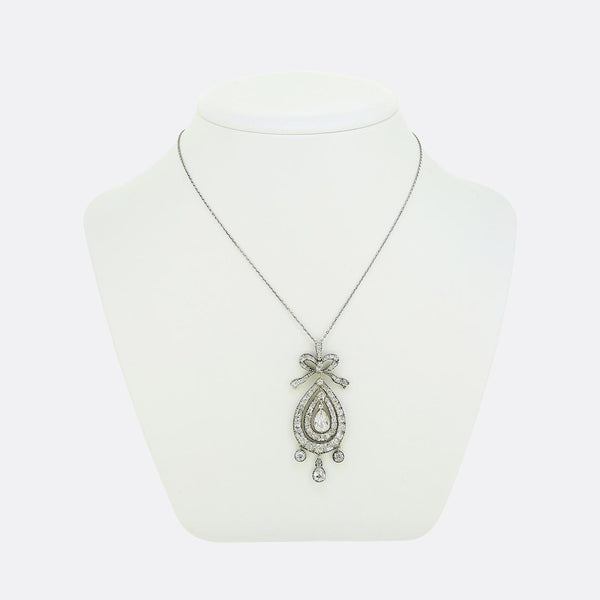 Victorian Old Pear Cut Diamond Pendant Necklace
