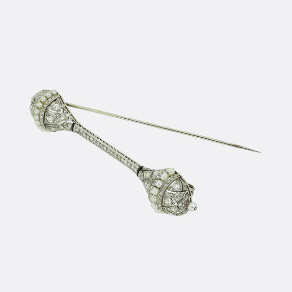 Art Deco Pearl Diamond and Enamel Brooch