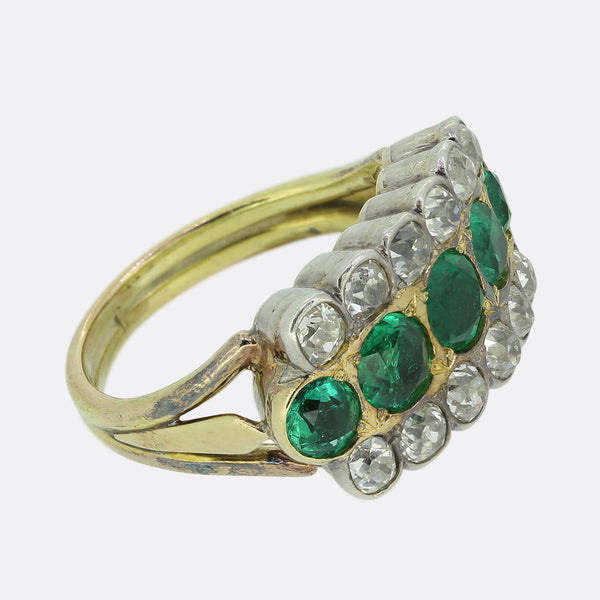 Victorian Emerald and Diamond Three Row Ring