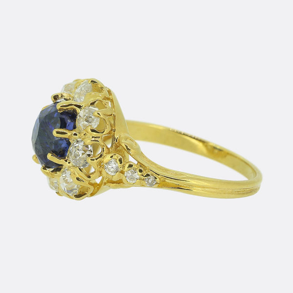 Vintage Sapphire and Old Cut Diamond Cluster Ring