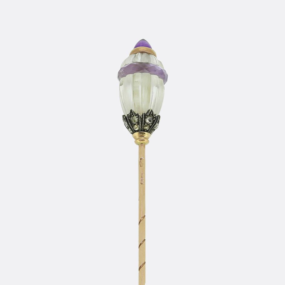 Fabergé Amethyst Quartz and Diamond Stick Pin