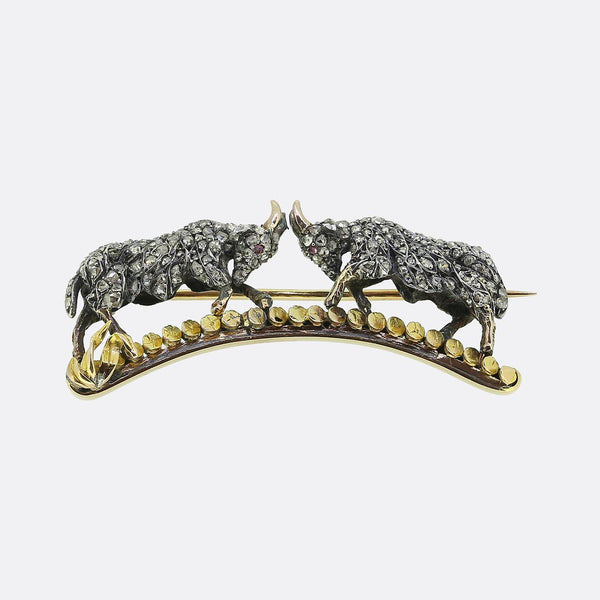 Victorian Horned Goats Brooch