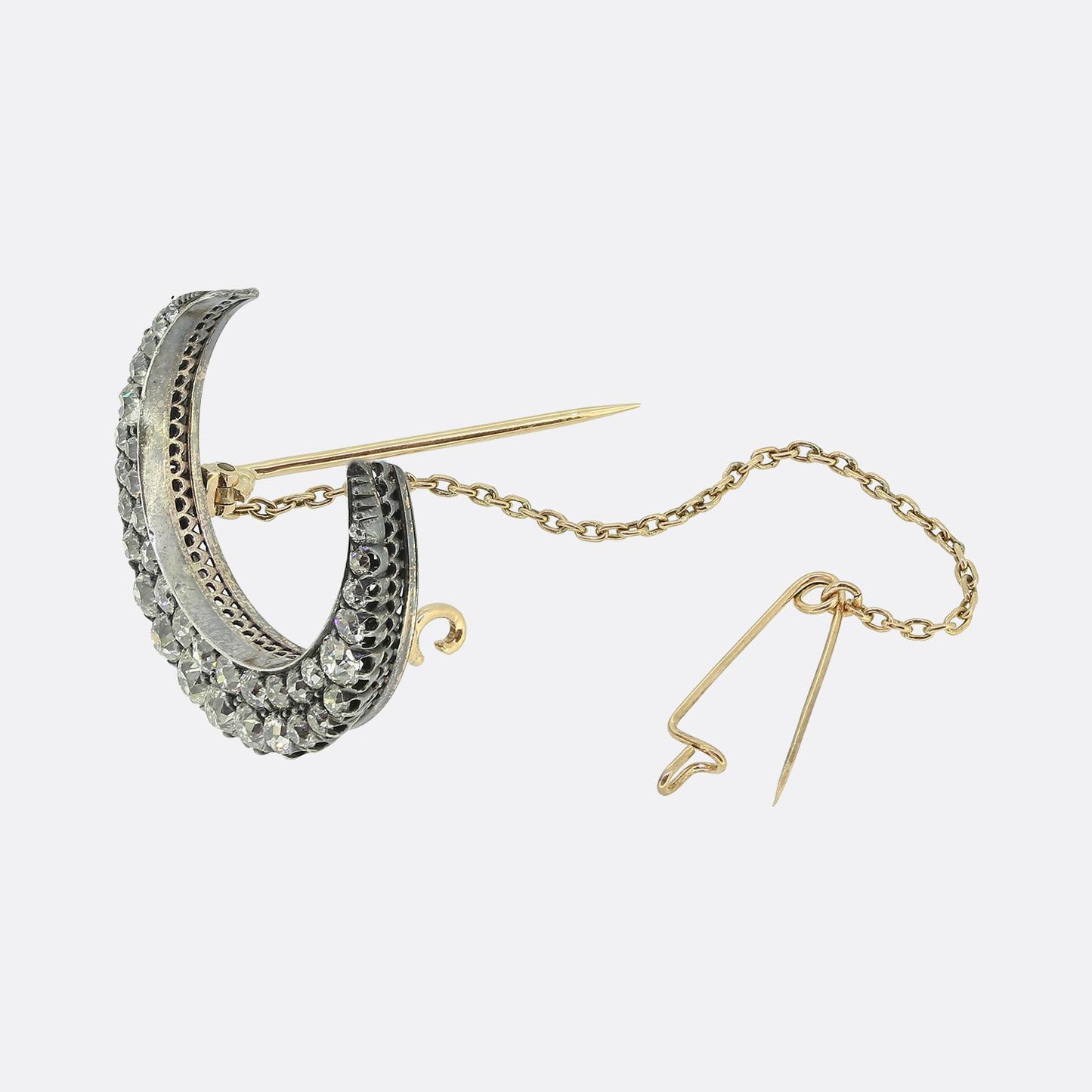 Victorian Old Cut Diamond Crescent Brooch