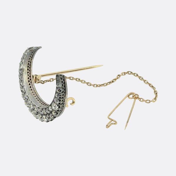Victorian Old Cut Diamond Crescent Brooch