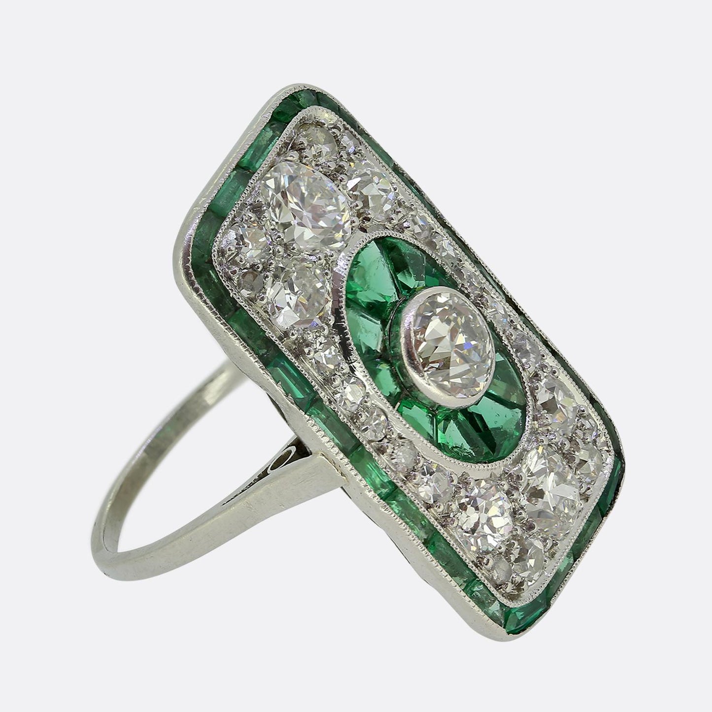 Art Deco Emerald and Diamond Tablet Ring