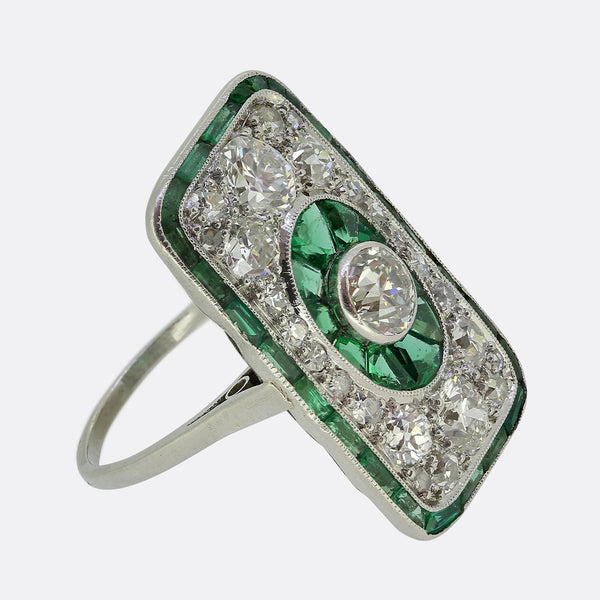 Art Deco Emerald and Diamond Tablet Ring