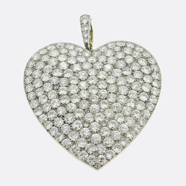 Edwardian 16.00 Carat Diamond Love Heart Pendant Brooch