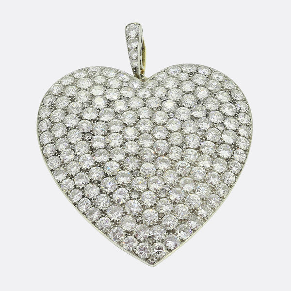 Edwardian 16.00 Carat Diamond Love Heart Pendant Brooch