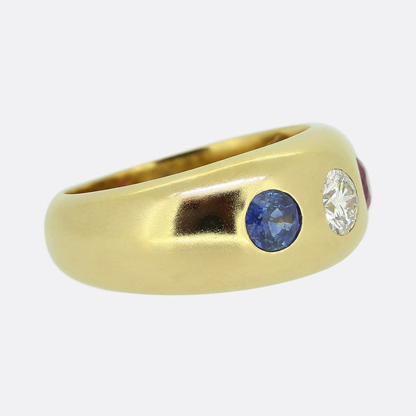 Vintage Ruby Sapphire and Diamond Three-Stone Ring