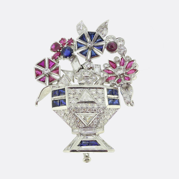 Art Deco Diamond Sapphire and Ruby Basket Brooch