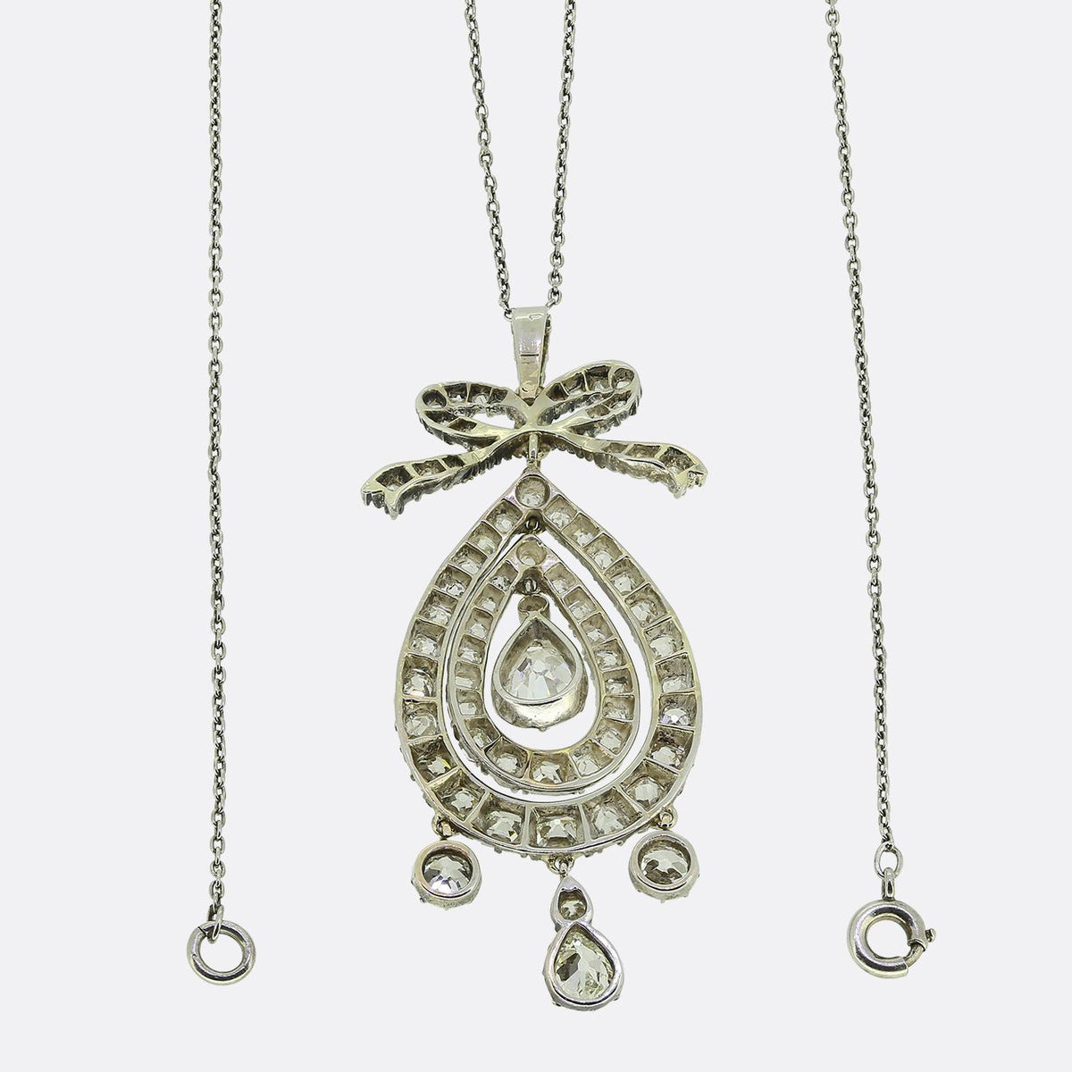 Victorian Old Pear Cut Diamond Pendant Necklace