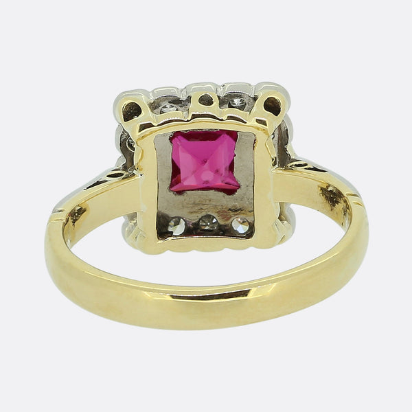 Art Deco Synthetic Ruby and Diamond Cluster Ring