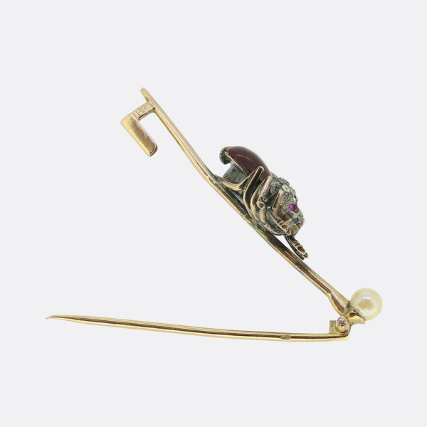 Antique Cabochon Ruby Pearl and Diamond Fly Brooch