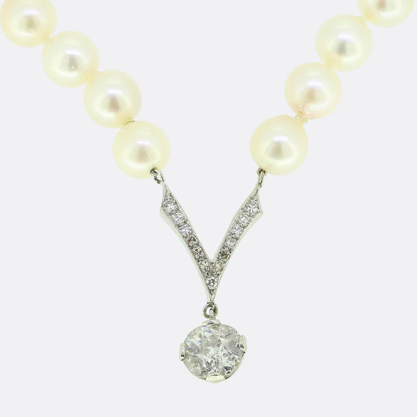 Vintage Pearl and Diamond Pendant Necklace