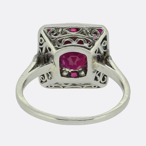 Art Deco Ruby and Diamond Cluster Ring