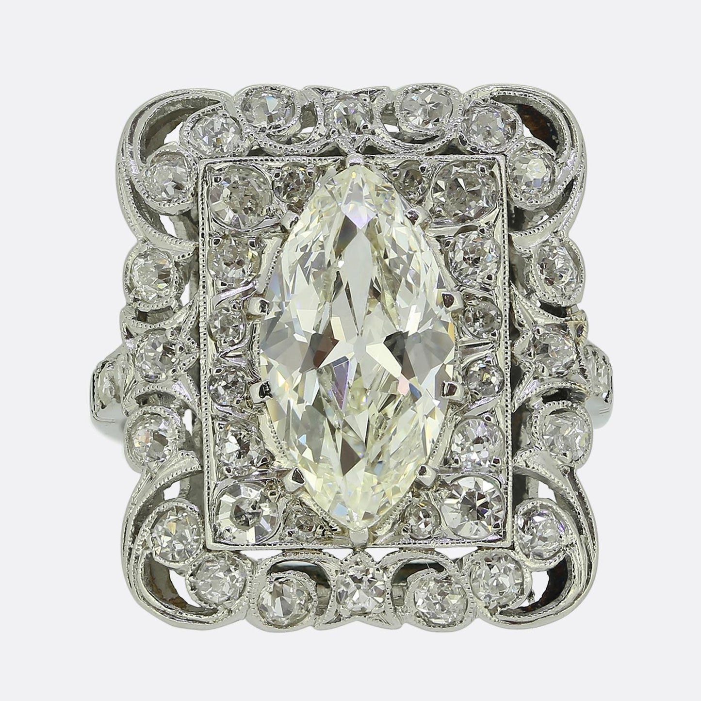 Art Deco 1.60 Carat Marquise Cut Diamond Dress Ring