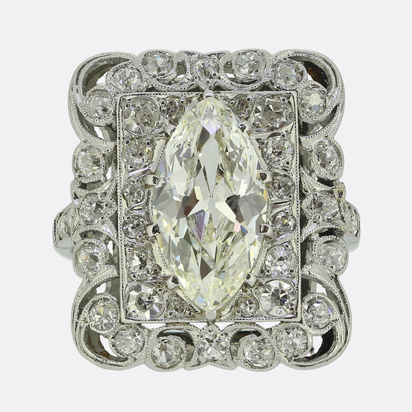 Art Deco 1.60 Carat Marquise Cut Diamond Dress Ring