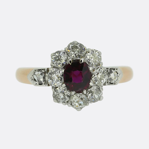 Edwardian Ruby and Diamond Cluster Ring