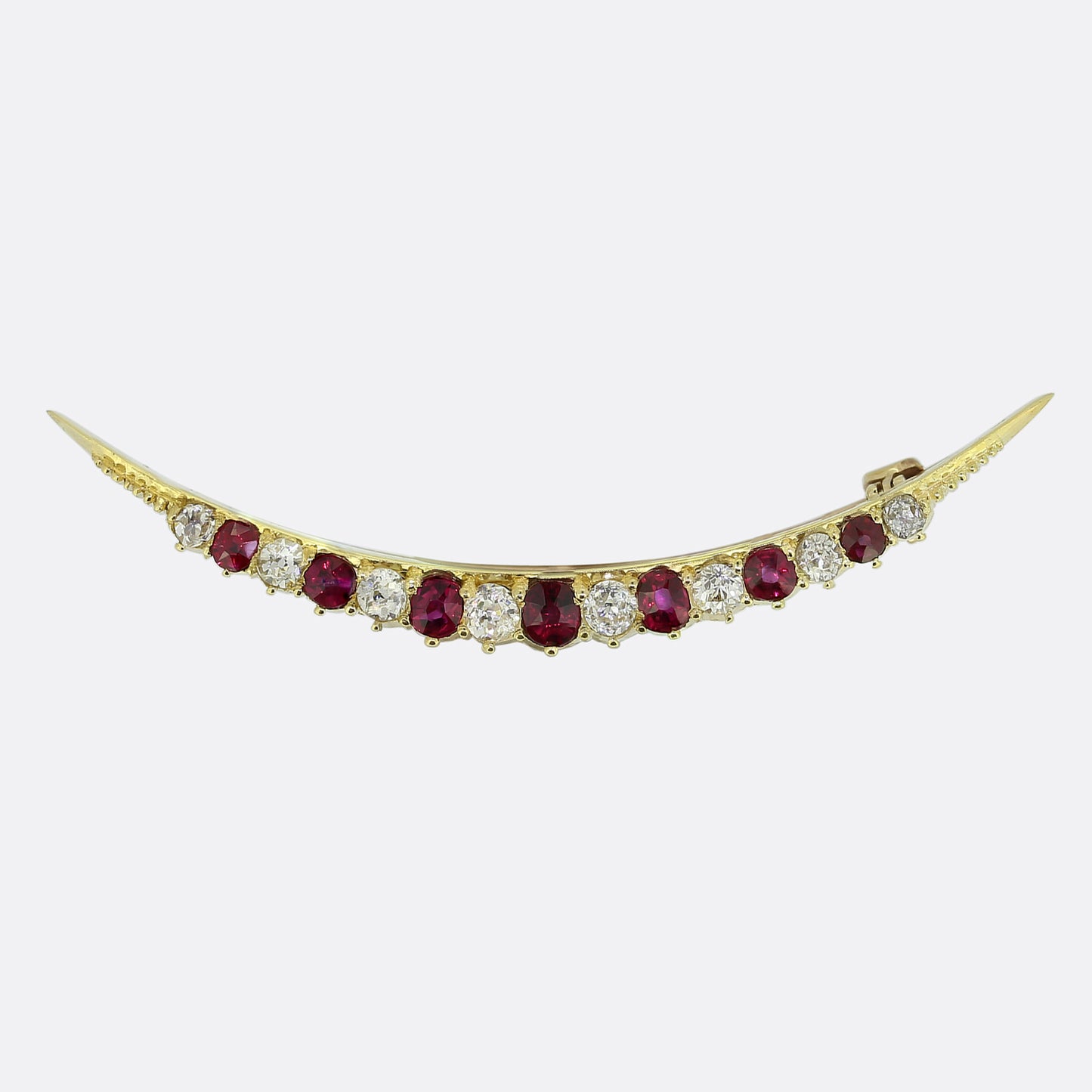 Edwardian Ruby and Diamond Crescent Brooch