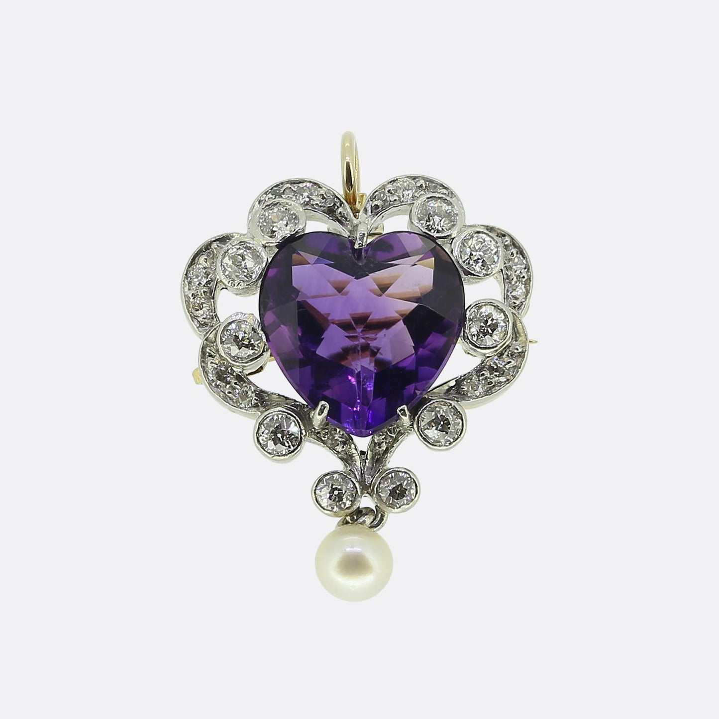 Edwardian Pearl Diamond and Amethyst Heart Pendant