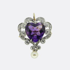 Edwardian Pearl Diamond and Amethyst Heart Pendant