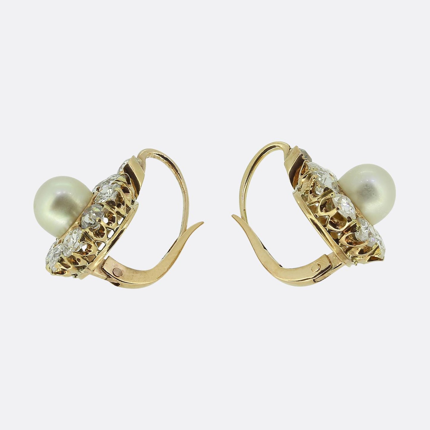Victorian Pearl and Diamond Cluster Earrings